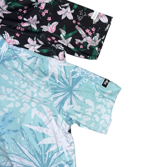 Waggle Golf Floral Print Men's Polo Shirts XXL Black and Light Blue - Picture 3 of 6